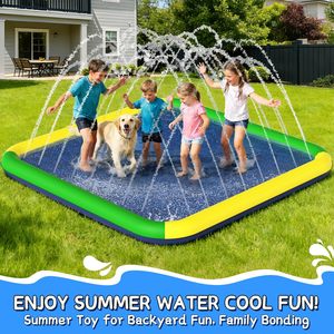 Tapis d'arrosage carré de 100 pouces, grand format, antidérapant, pour les familles et les animaux domestiques, jeux aquatiques d'été dans la cour - Product Image 2