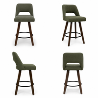 Chaise de bar rembourrée verte moderne DM avec dossier ouvert, siège pivotant et pieds en bois pour restaurant