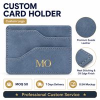 Dompet Kartu Kulit Suede Biru Modern untuk Pria Wanita, Tempat Kartu Saku Kompak dengan Desain Multi Slot Depan Belakang