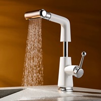 Robinet de lavabo monocommande en laiton blanc, orientable, extractible, réglable en hauteur, pour eau chaude et froide