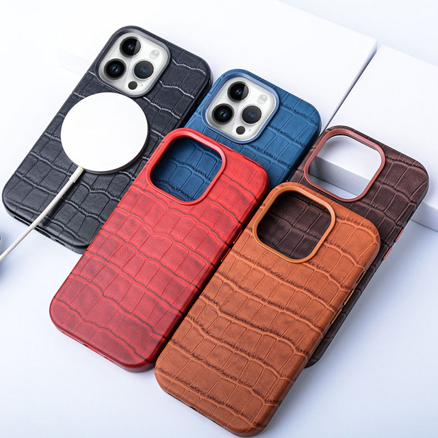 Retro Crocodile Genuine Leather Mobile Phone Cases for iPhone 14 15 Pro Max Real Leather Phone Case Back Cover with Apple