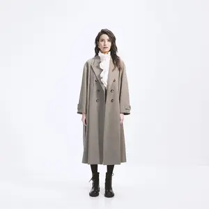 2022 new fashion custom Autumn and Winter windproof blend double breasted jackets classic long women trench coat