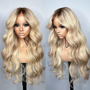 Ombre Blonde Color Glueless Full HD Lace Frontal Wigs Human Hair Pre Plucked Brazilian Blonde Highlight Lace Front Wigs