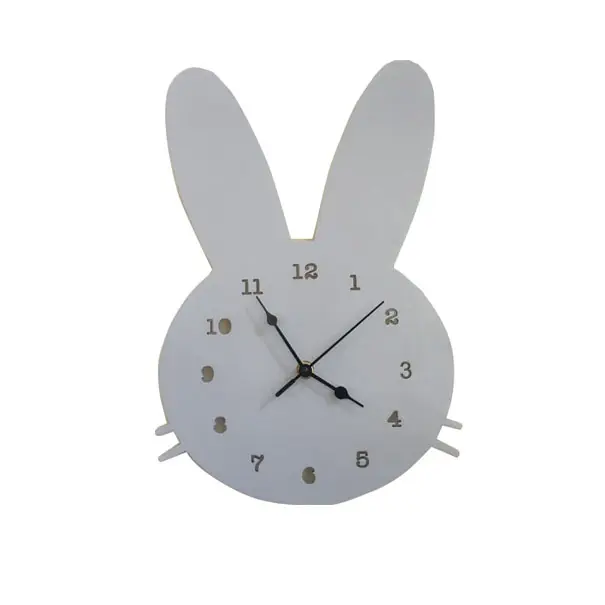 Relógio de coelho cinza para casa nórdica, relógio silencioso de desenho animado para decoração de parede, quarto infantil, presente para feriados e páscoas