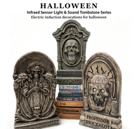 Grandes décorations de pierres tombales électriques à capteur infrarouge pour Halloween, accessoires effrayants pour la décoration de maisons hantées, de parcs d'attractions et de lieux événementiels