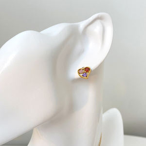 Collar de circón en forma de corazón con incrustaciones de colores mezclados explosivos, pendientes, conjunto de joyas chapadas en titanio de 18K - Product Image 6