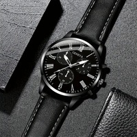 Montre analogique à quartz noire élégante pour homme, bracelet en cuir étanche, cadran de 11 mm, épaisseur du boîtier de 2 mm, coffret cadeau 2 pièces