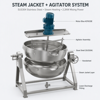 Bouilloire de cuisson industrielle 500 litres à confiture automatique inclinable gaz vapeur chauffage électrique chemisé pot mélangeur noyau moteur pompe