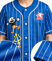 Pabrik OEM ODM Langsung, Jersey Baseball Pria Biru Putih Bergaris Kancing Depan, Custom