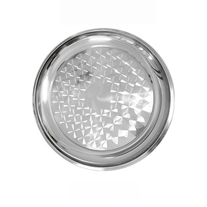 Vaisselle de fête et articles ménagers : Assiette ronde en acier inoxydable de 70 cm, plateau de service pour le camping et l'extérieur - Product Image 2