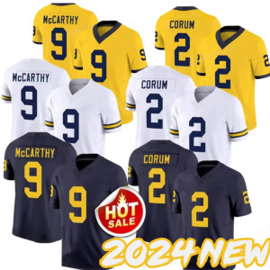 2025 Vente en gros College 2 Blake Corum 9 J.J. McCarthy F.U.S.E. Maillots de football cousus à la main pour joueurs limités en nombre, couleur marine - Product Image 1