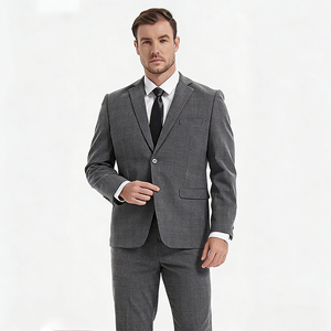 Высококачественный мужской деловой костюм-тройка больших размеров из смесового полиэстера в клетку с отложным воротником - Product Image 1