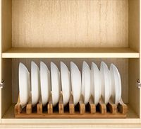 Égouttoir à vaisselle double en bambou, 10 fentes, support portable pour assiettes, couvercles de casseroles et ustensiles de découpe, support de rangement en bambou pour placard