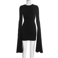 Robe décontractée élégante pour femme, col rond, manches longues évasées, couleur unie, collection automne 2026