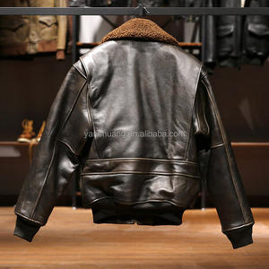 Chaqueta de Cuero Genuino para Hombre, Estilo Bomber G1, de Invierno, Alta Calidad, Talla Grande Europea y Estadounidense, Gruesa, con Cuello de Piel de Cordero de 1.5mm - Product Image 2