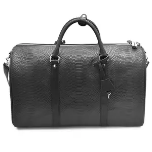 Luxury Custom Logo Snakeskin Leather Waterproof Large Gym Duffel Bag Custom Travel Bags For Mens