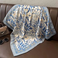 Foulard carré en soie de mûrier 100% imprimé sur mesure pour femme, motif floral vintage de créateur, bandana pour la tête et le cou, châle, vente en gros