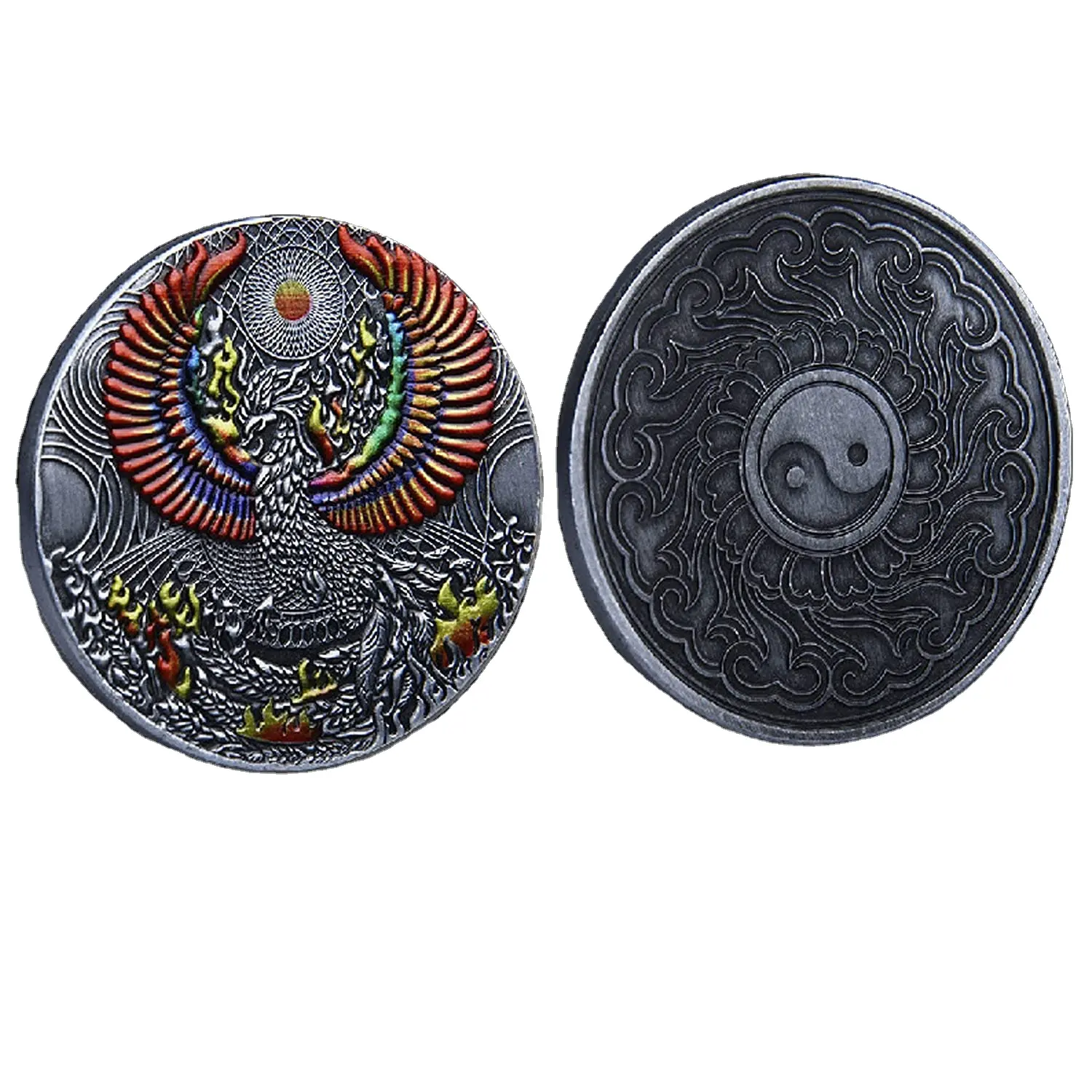 The Ashes Lucky Coin Phoenix Nirvana Tai Chi Challenge Coin Custom Metal commemorative Coin