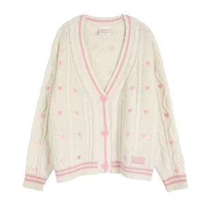 Cardigan en tricot décontracté pour femme, manches longues, style rétro, avec logo sur le devant, bouton, pull en laine tout-aller - Product Image 6