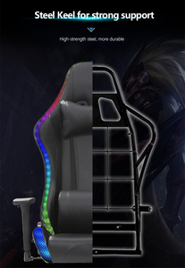 Silla de Juego Negra con Luces LED RGB, Estructura de Acero Resistente, 180 °   Silla Reclinable Ajustable - Product Image 5