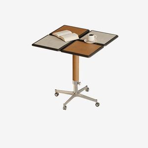 Table basse mobile et réglable avec cadre en métal et plateau en cuir, table d'appoint pour salon et chambre à coucher avec roulettes - Product Image 6