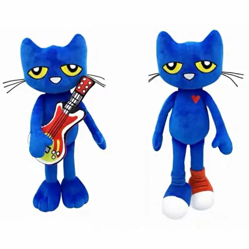 Cute Pete-The Cat Plush Toy Blue Pete-The Cat Juguetes de animales de peluche con guitarra Cartoon Pete-The Cat Plushie Doll Regalo de Navidad