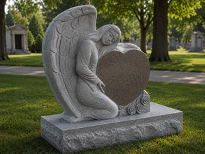 Escultura angular de granito rosa, monumento funerario de granito con base, Union Stone - Product Image 4