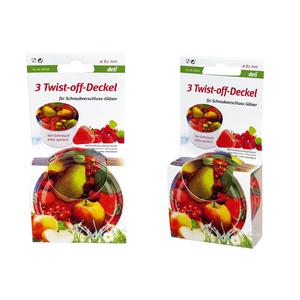 Deti Twist-off-Deckel Ø 82mm Obst Dekor PVC-frei Blue Seal 3 Stück - Product Image 1