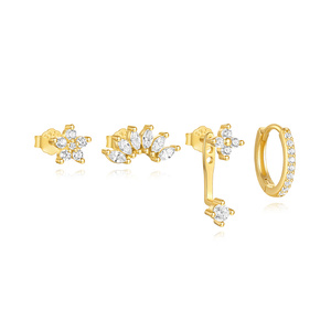 Pendientes de Aro de Oro de 18k con Forma de Gota de Agua y Flores, Estilo Nuevo 2024, Juego de 3 para Mujer - Product Image 1