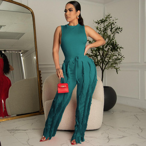 Ensemble deux pièces vêtements pour femmes vêtements d'été pour femmes à la mode <span class=keywords><strong>pantalon</strong></span> à glands assorti sans manches costume deux pièces décontracté ensembles pour femmes - Product Image 2