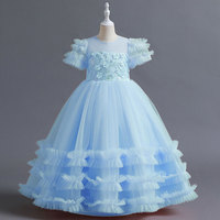 Robe de bal princesse pour fille, à volants superposés, corsage brodé de sequins, manches courtes bouffantes, longueur cheville, respirante