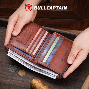 Portefeuille en cuir unisexe BULLCAPTAIN, RFID, pliable, ultra-fin, petit sac à main, fenêtre photo, rangement pour cartes d'identité, compact pour les trajets domicile-travail - Product Image 2