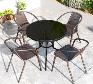 Ensemble de mobilier d'extérieur pour villa, parasol de patio moderne, résistant aux intempéries, adapté aux hôtels, table et <span class=keywords><strong>chaises</strong></span> en verre trempé noir - Product Image 5