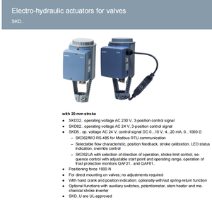 Actionneur électrohydraulique à rappel par ressort SKD82.51, 1000 N / 20 mm, CA 24 V, 3 positions, 120 s, 10 s en cas de panne, IP54 - Product Image 3