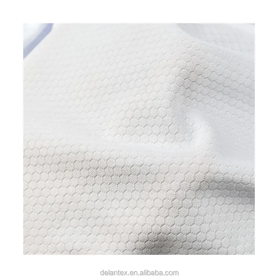 Delantex เสื้อกีฬาผ้าตาข่ายรังผึ้งโพลีเอสเตอร์สีขาวสำหรับเสื้อฟุตบอลพิมพ์ซับลิเมชัน