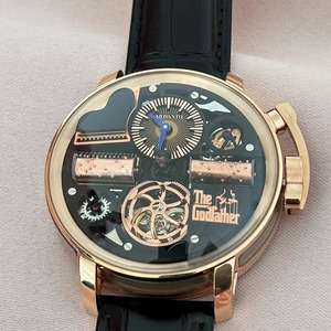 Orologio Meccanico Tourbillon da Uomo Serie <span class=keywords><strong>Godfather</strong></span>, Alta Gamma, in Acciaio Inossidabile, con Lancette, Vetro Zaffiro e Cinturino in Pelle - Product Image 1