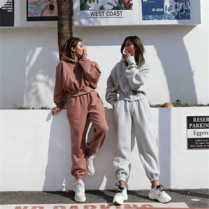 Conjunto de sudadera con capucha y Logo personalizado <span class=keywords><strong>para</strong></span> <span class=keywords><strong>Mujer</strong></span>, Top corto de Fitness en blanco <span class=keywords><strong>para</strong></span> exteriores, conjunto informal de manga larga, Tops cortos sólidos, conjunto de pantalones - Product Image 5