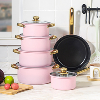 Ensemble de Cuisson de 6 Pièces en Acier Inoxydable Rose : Casseroles Antiadhésives, Marmite, Faitout et Poêle à Frire