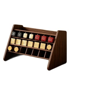 Black Walnut Wood Lipstick <b>Storage</b> Rack <b>With</b> Slanted Compartments Layered Design Makeup Organizer For <b>Dressing</b> <b>Table</b> - Product Image 5