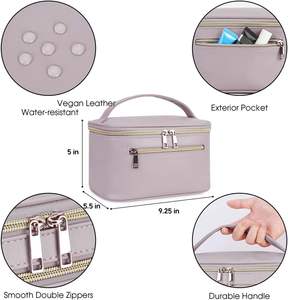 Bolsa de maquillaje de cuero Vegano para mujer Wandering Nature, organizador de maquillaje de viaje con cremallera, estuche de cepillo cosmético pendiente de patente púrpura - Product Image 5