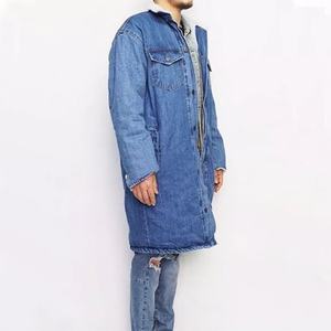 Wholesale <b>Men</b> Outwear Trendy Long <b>Sherpa</b> Lined Warm Fleece Denim <b>Jacket</b> Winter Zipper Sleeve Blue Cowboy Denim Quilted Coat - Product Image 6