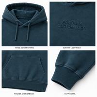 Sweat-shirt à capuche personnalisé pour homme, coupe oversize, en molleton 345 GSM, bleu uni, effet délavé vintage, style streetwear
