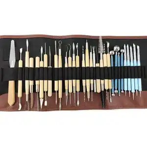 Ensemble d'outils de modélisation en argile en bois, Kit de sculpture en argile de poterie pour débutants professionnels étudiants, 31 pièces