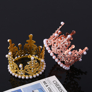 Mini alliage d'or perle couronne fleur décoration couronne gâteau accessoires mariage gâteau décoration bouquet gâteau topper couronne - Product Image 3