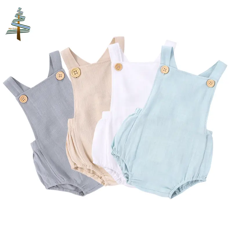 Infant Casual Sleeveless Backless Solid Overalls Newborn Cotton Linen Romper Jumpsuit Baby Clothes Boy Summer