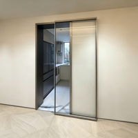Porte coulissante invisible intérieure à cadre étroit, sans rail, en aluminium et verre, portes fantômes cachées