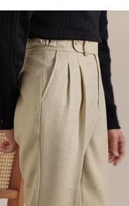 Limitations lin double pantalon plissé taille conception télescopique <span class=keywords><strong>Nabil</strong></span> nouveau printemps britannique hommes d'affaires décontracté jambe droite - Product Image 5