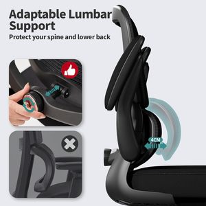 Chaise de <span class=keywords><strong>bureau</strong></span> ergonomique en maille noire multifonctionnelle et économique pour patron, avec support lombaire réglable – Mobilier Brésilien - Product Image 5