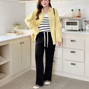 กางเกงขายาวทรงหลวมสำหรับผู้หญิงไซส์ใหญ่ รุ่น N8786 เอวกลาง มีเชือกผูก สีดำ สีเทา สไตล์ลำลอง ใส่ได้ในฤดูใบไม้ร่วง ทรงตรง - Product Image 1