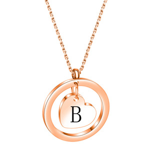 Collier pendentif cœur en or rose avec initiale A gravée, chaîne cercle creux pour femme, à porter au quotidien, cadeau - Product Image 2